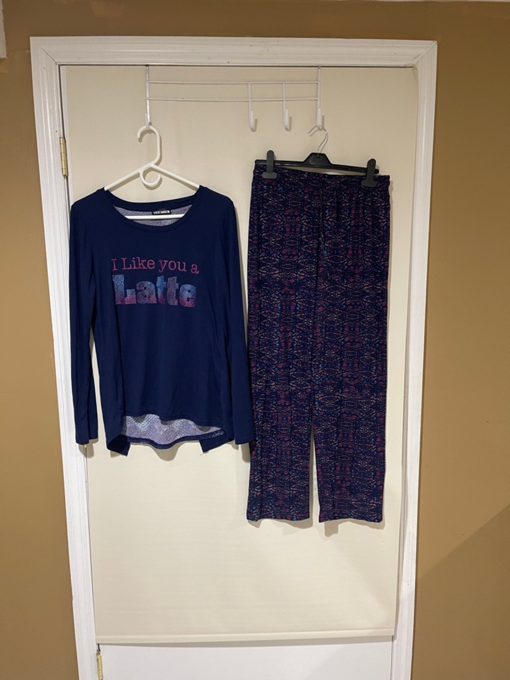 NWOT Steve Madden Navy Pajama Set with Pink & Blue Accents Size Medium
